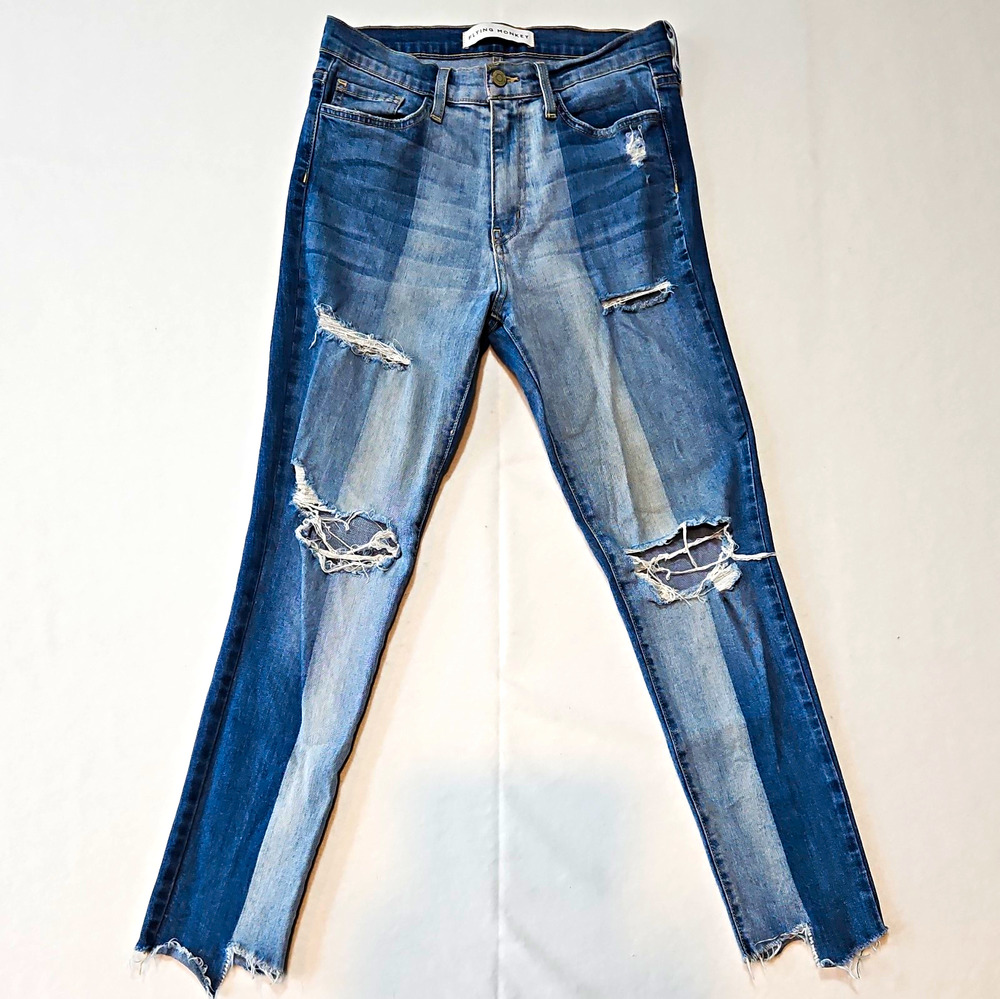 Flying Monkey Women’s Blue Wash High Rise Skinny Stretch Distressed Jeans 29x26